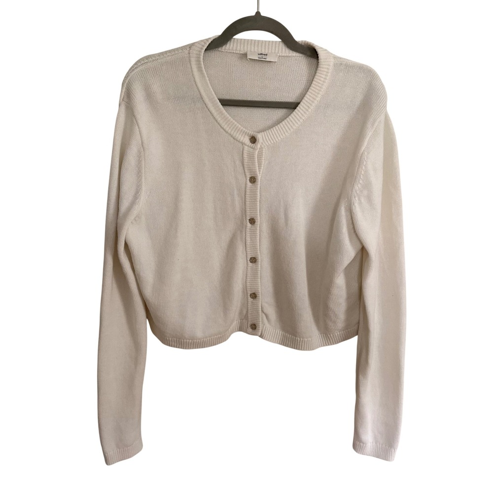 Wilfred Aritzia Cropped Cardigan Sweater Cream White Wool Cotton Small Preppy